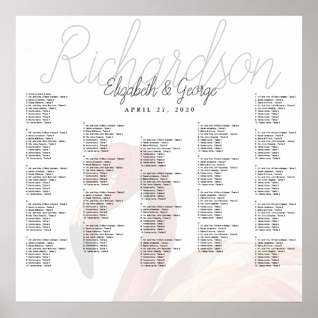 Flamingo Wedding Seating Chart Poster (Frente)
