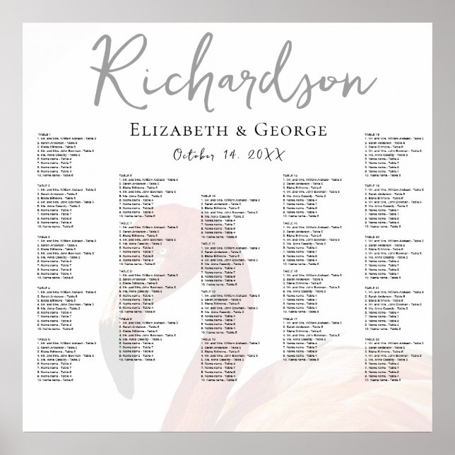 Flamingo Wedding Seating Chart Poster (Frente)