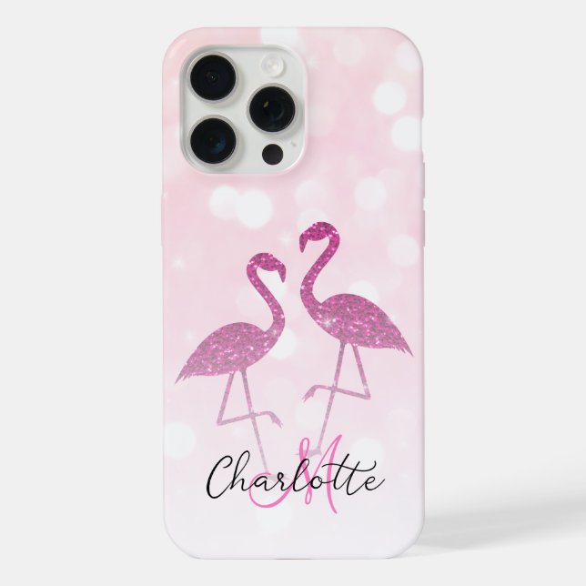 Flamingos brilhantes Brilho rosa brilhos Monograma (Verso)