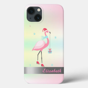 Flamingos Chapéu de Papai Noel Holográfico Iridesc
