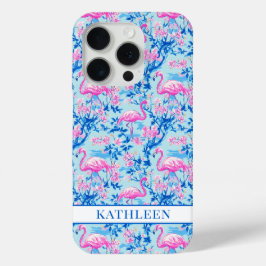 Flamingos com Flores Cor-de-Rosa Monogramadas