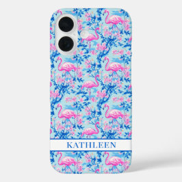 Flamingos com Flores Cor-de-Rosa Monogramadas