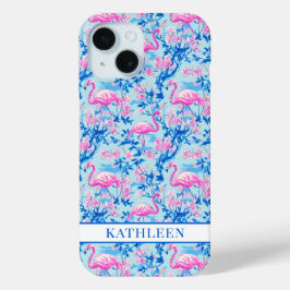 Flamingos com Flores Cor-de-Rosa Monogramadas
