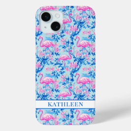 Flamingos com Flores Cor-de-Rosa Monogramadas