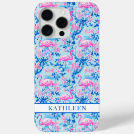 Flamingos com Flores Cor-de-Rosa Monogramadas
