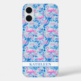 Flamingos com Flores Rosas Monogramadas