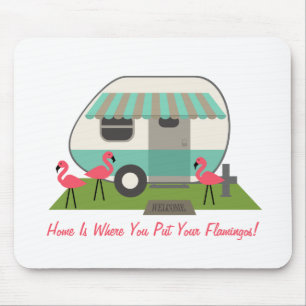 Flamingos cor-de-rosa & campista retro Mousepad