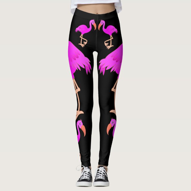 Flamingos Cor-de-rosa - Leggings Pretas - Escolher (Frente)