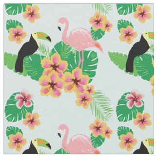 Flamingos cor-de-rosa, Toucans, tecido tropical