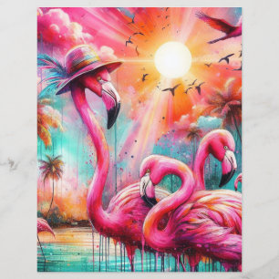 Flamingos cor-de-rosa tropicais Papel de scrapbook