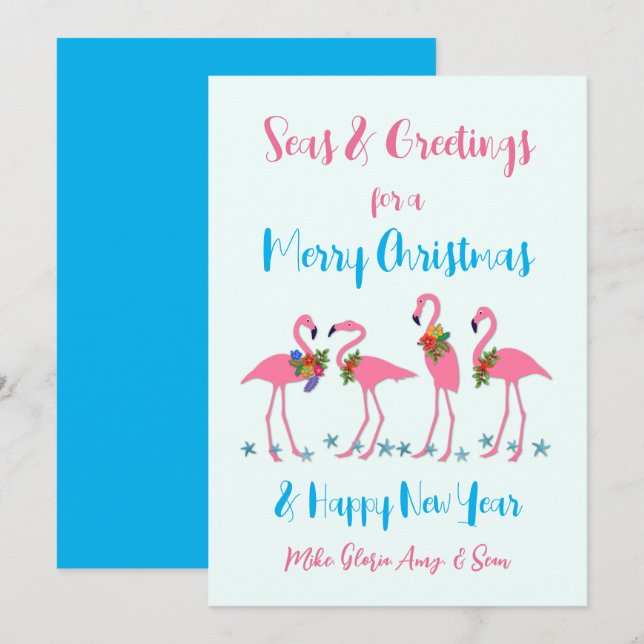 Flamingos de Natal e Saudações Cartão Plano (Frente/Verso)