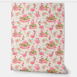 flamingos e flores tropicais