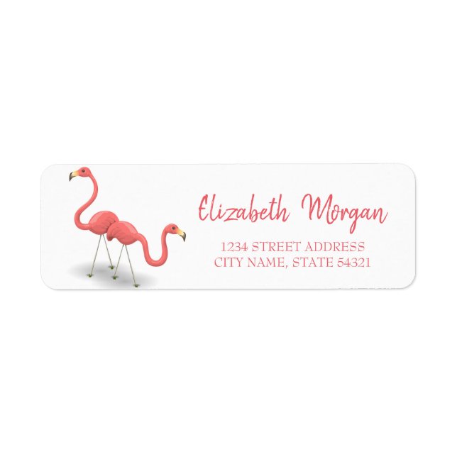 Flamingos Elegantes, Etiqueta de Endereço Branca (Frente)