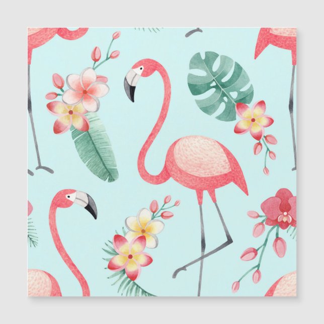 Flamingos Flores Tropicais Padrão de Aquarela (Frente)
