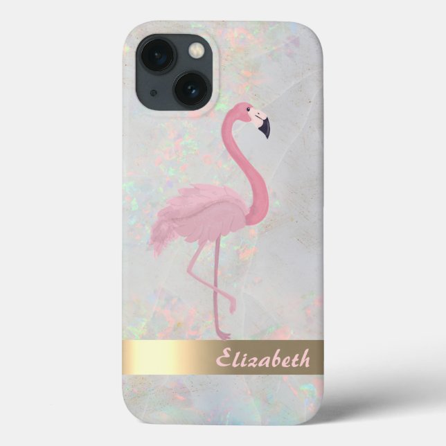 Flamingos Rosa Modernos Chic Opala Iridescente (Verso)