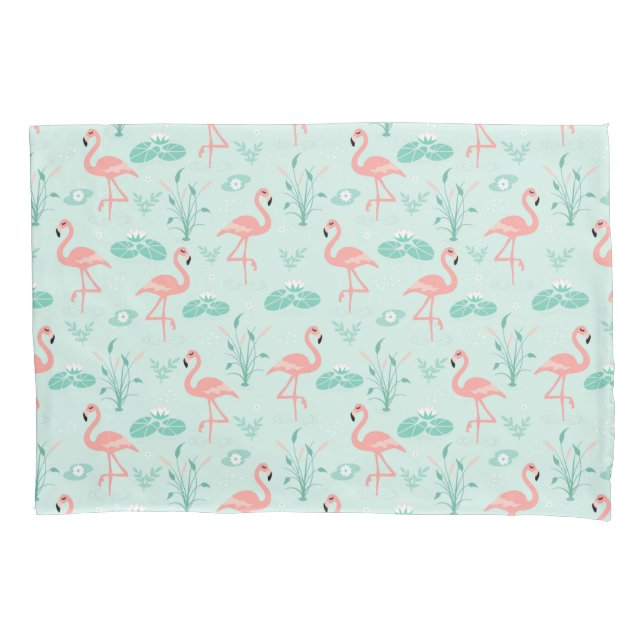 Flamingos Rosa Verde Aves Tropicais Tendência  (Frente)