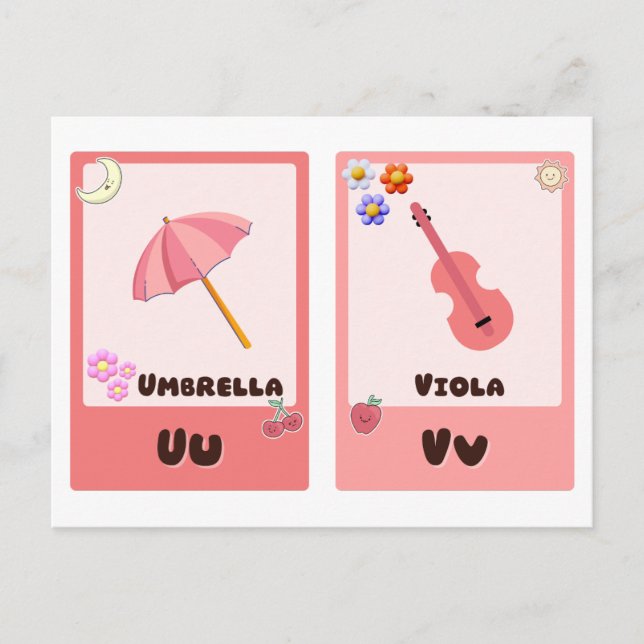 Flashcards do Alfabeto ,ABC Cartões Educativos U,V (Frente)