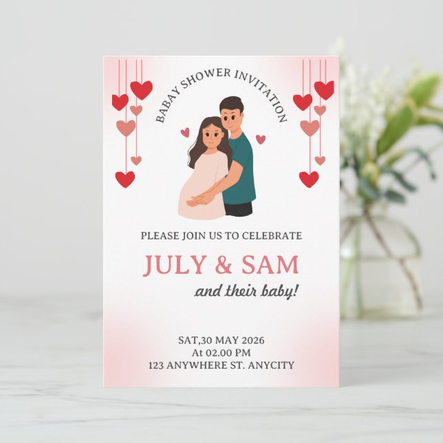 Flat Card- baby shower card invitation (Em pé/Frente)