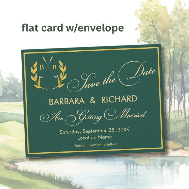 FLAT CARD Golf Monogram Wedding Save the Date (Criador carregado)