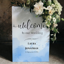 Flat Modern Watercolor Blue Wedding Welcome