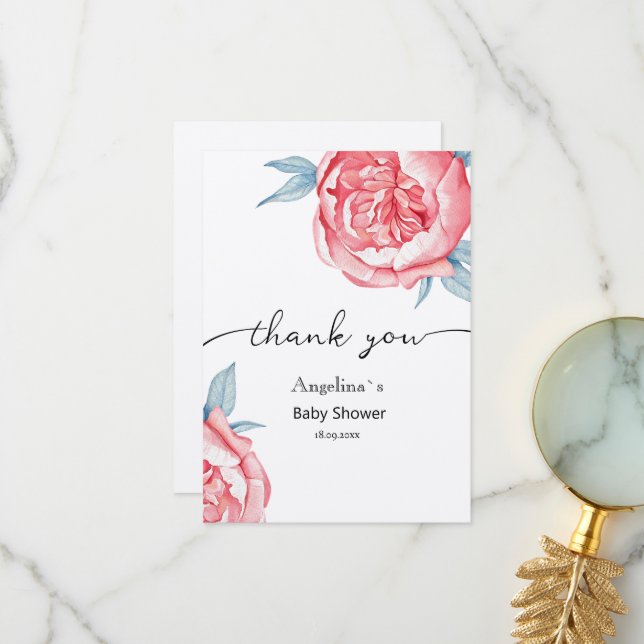 Flat Obrigado Chá de fraldas Cartões Flores (Frente/Verso In Situ)