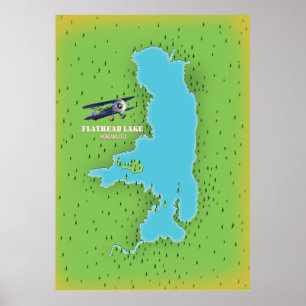 Flathead Lake Montana USA mapeia poster de viagens