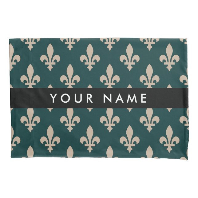 Fleur de Lis, Beige on Green, Royal, Your Name (Frente)