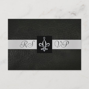 Fleur De Lis Black Leather RSVP Resposta Convite