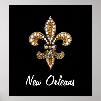 Fleur De Lis Flor New Orleans Poster Dourado Negro