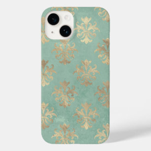 Fleur de lis gold e teal green vintage patina