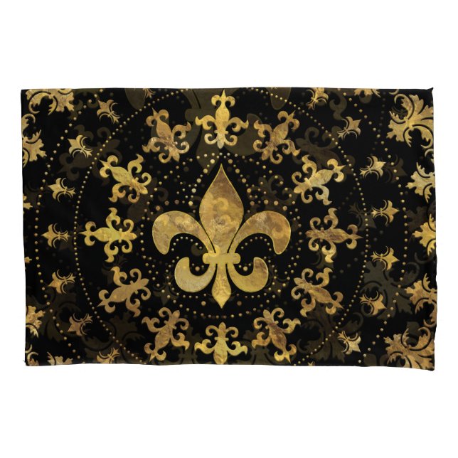 Fleur-de-lis - ornamento circular - Dourado e pret (Frente)