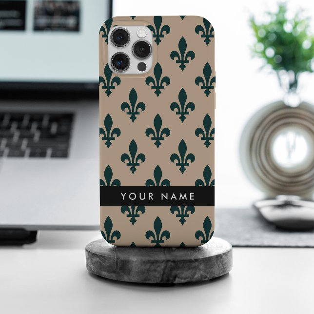 Fleur de Lis, Verde sobre Bege, Real, Seu Nome (Criador carregado)