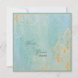 Fleur di Lys Damask 2 Blue - Convite para casament
