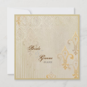Fleur di Lys Damask 2 Cream Casamento Convite