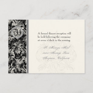 Fleur di Lys Damask - Convite de Recepção Preto
