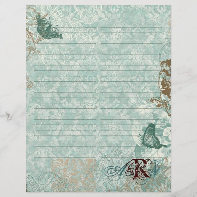 Fleur di Lys Damask - Papelaria Monograma (Frente)