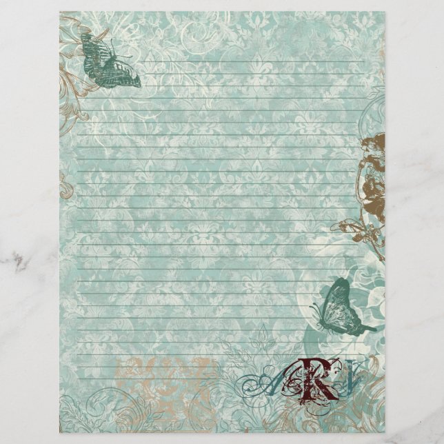 Fleur di Lys Damask - Papelaria Monograma (Frente)