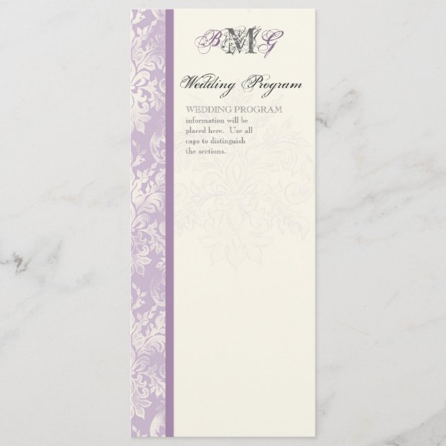 Fleur di Lys Damask - Programa de Casamento Lilac (Frente)