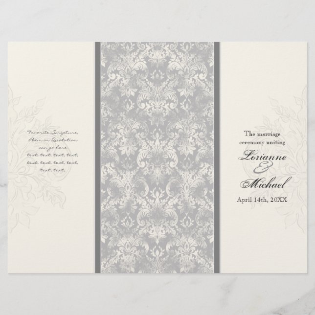 Fleur di Lys Damask - Programa Formal De Casamento (Frente)
