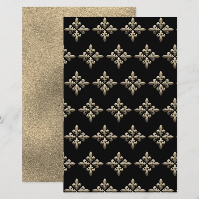 Fleurs des Lys Pattern on Black with gold back (Fl (Frente/Verso)