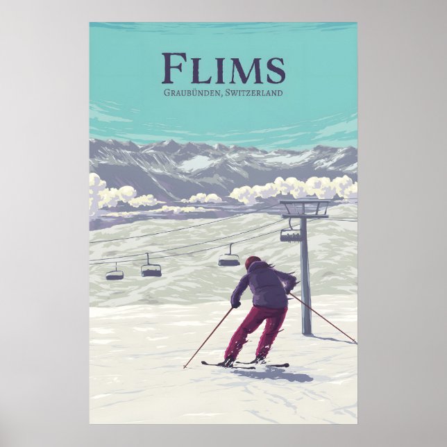 Flims Ski Resort Travel Poster (Frente)