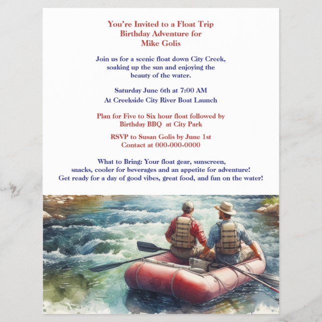 Float Trip Birthday Adventure Flyer (Frente)