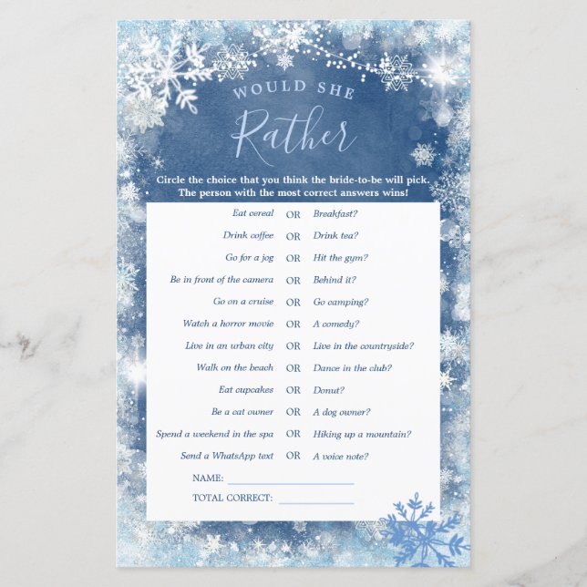 Floco de neve azul branco de inverno Ela Preferenc (Frente)