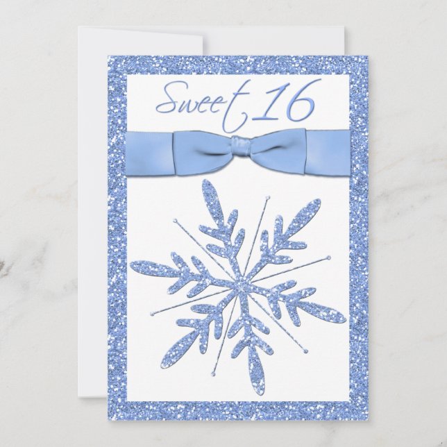 Floco de Neve Azul de Gelo Sweet 16 Convite (Frente)