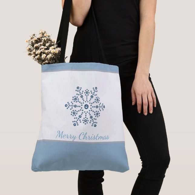 Floco de neve azul de Tote Feriado Feliz Natal (Close Up)