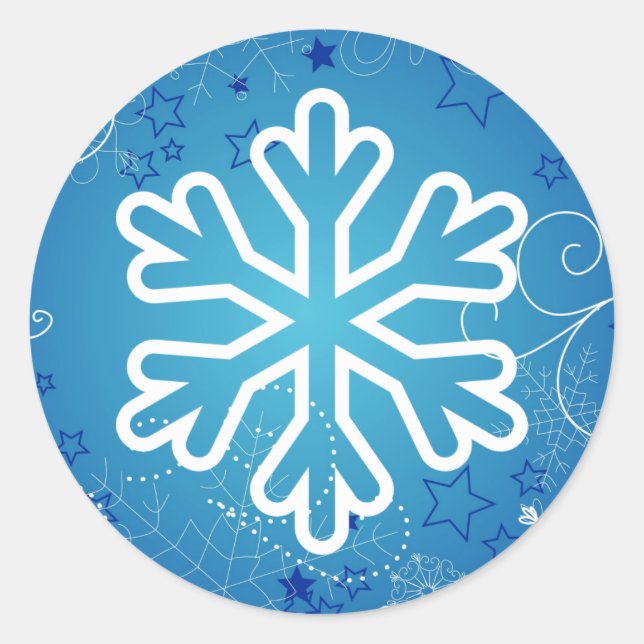 Floco de Neve Azul e Branco - Adesivo Circular (Frente)