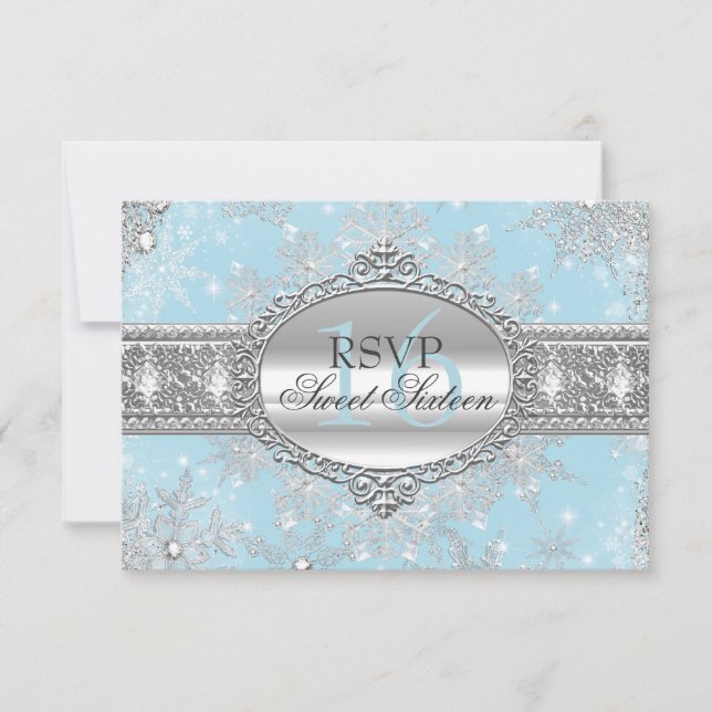 Floco de Neve Azul Natal de Inverno Doce 16 RSVP (Frente)