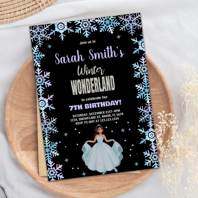 Floco de neve Black Winter Wonderland Convite (Snow flake Black Winter Wonderland Invitation)