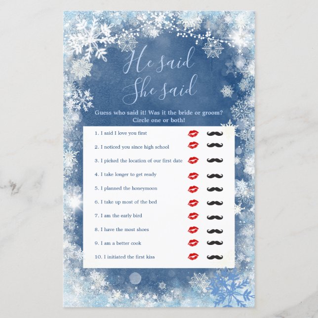 Floco De Neve Branco Azul De Inverno Ele Disse Que (Frente)