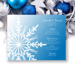 Floco de neve branco no menu azul do casamento no